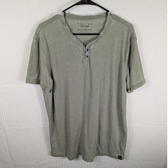 Lucky Brand L Shirt Men's Burnout Henley Olive Green Casual Tee Venice Fit - Picture 1 of 4